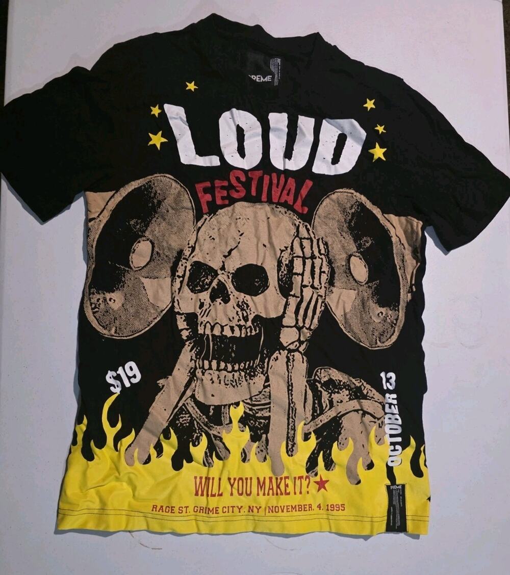 Preme Loud Festival Skull Graphic T Shirt Mens Large Black Streetwear Festival